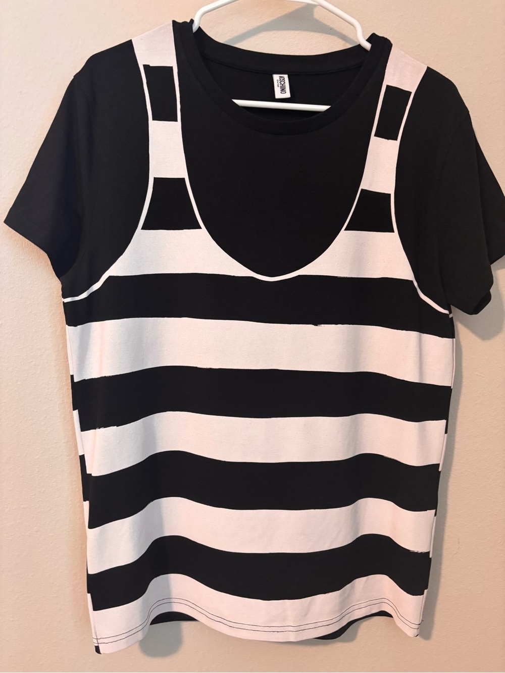 Moschino Swim  Black and White Striped Short Sleeve Tee/Cover Up